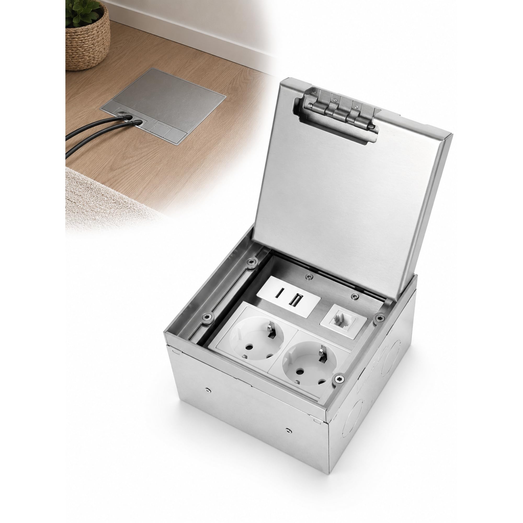 Bodentank Bodensteckdose, Edelstahl-Einbausteckdose, Klappdeckel
