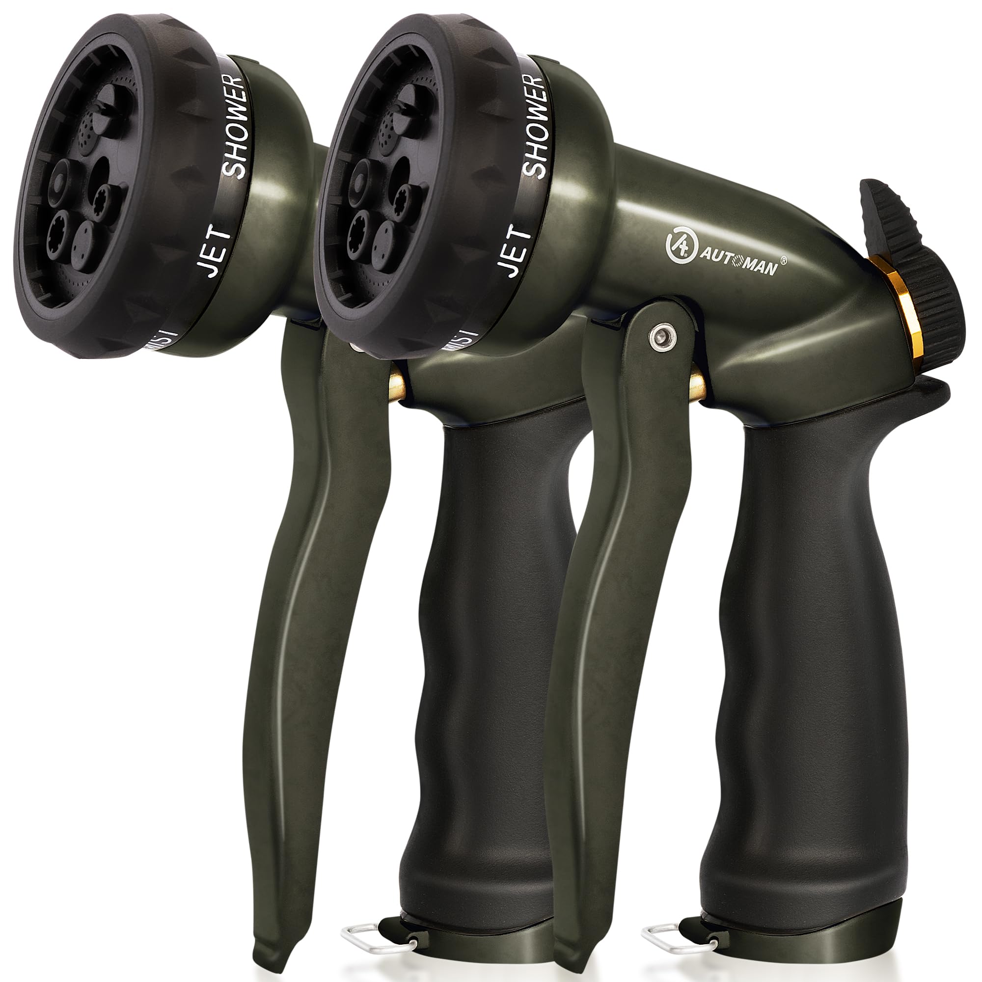 AUTOMAN Garden Hose Nozzle -2 Pack, 100% Metal High Pressure Spray Nozzle, Labor-Saving Design, Heavy Duty Water Hose Nozzle for Garden Watering, Car Washing, Window Cleaning, Pets Bathing