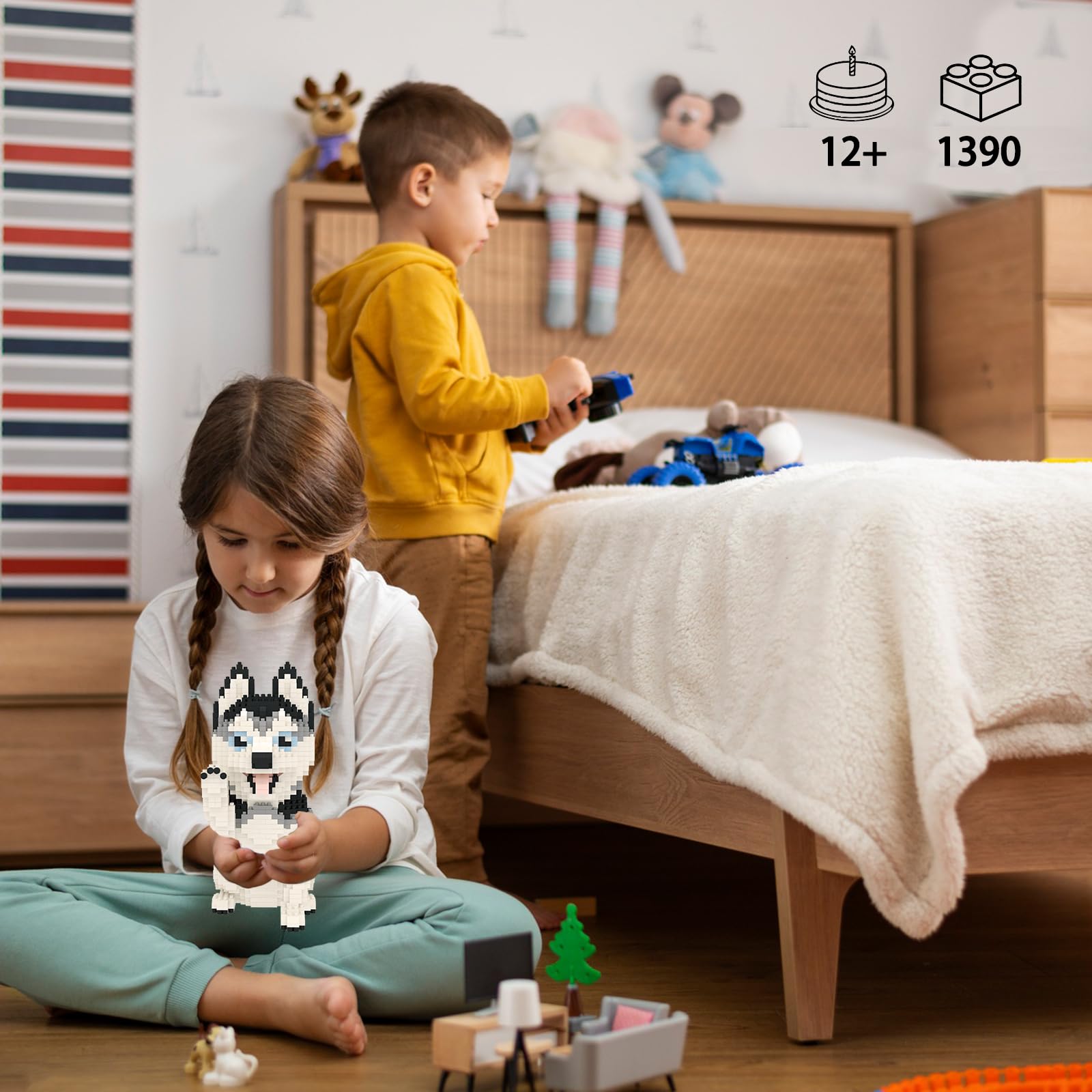 Mini set di mattoncini da costruzione, 12 pezzi, per il compleanno dei bambini, giocattolo da costruzione, multicolore con animali, giocattolo
