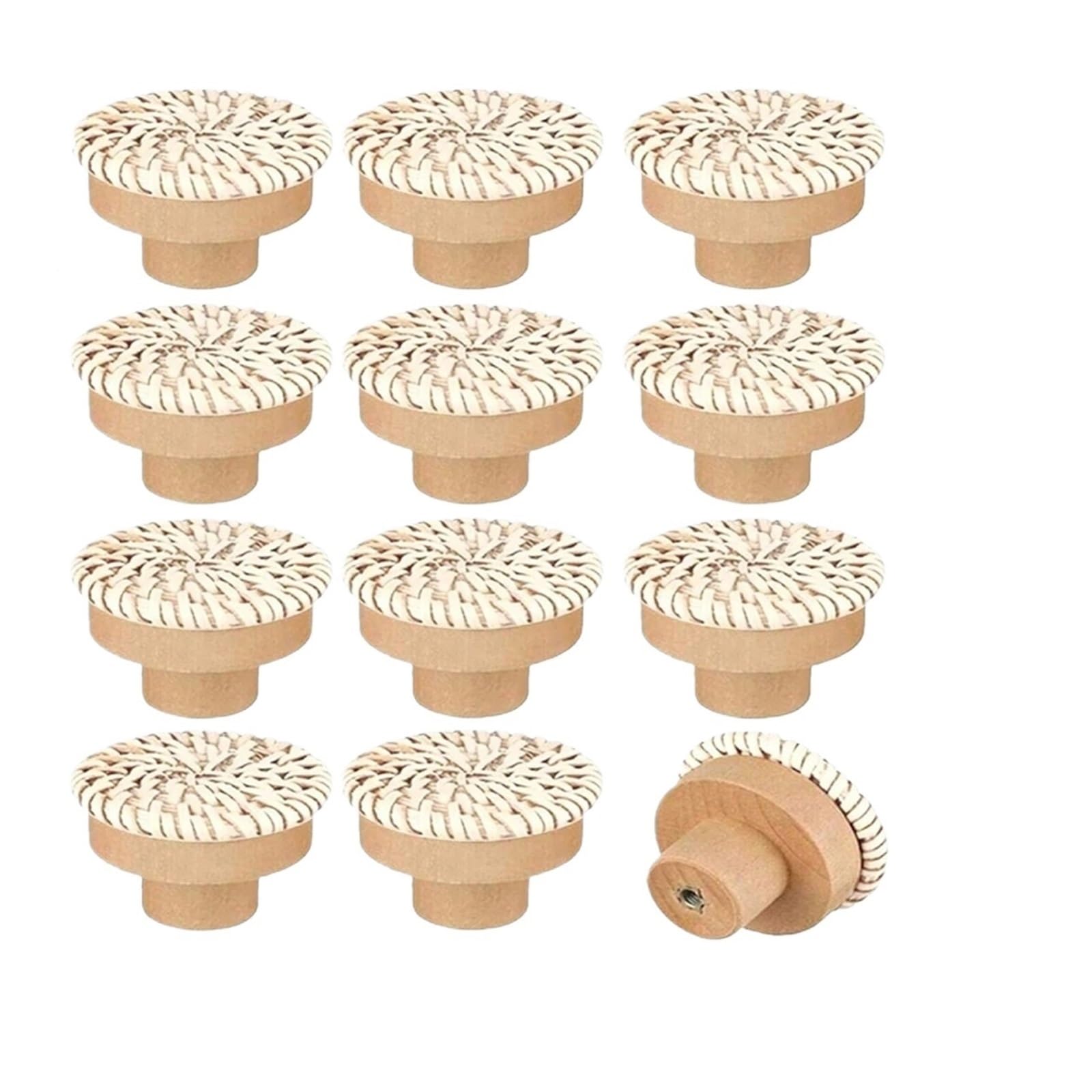 UBOHUZ 12PCS Rattan Knobs Wood Handles Handmade Wicker Woven Round Cabinet Pulls Wardrobe Dresser Drawer with Screws for Cupboard, Wardrobe(Color 1)