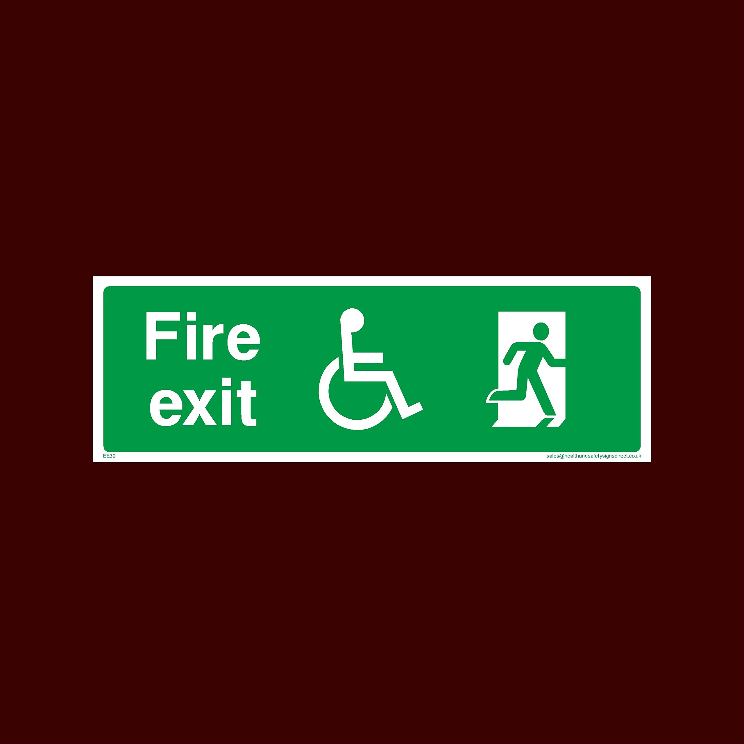 USSP&S Wheelchair Fire Exit Plastic Sign - Fire, Push Bar/Pad, Disabled Fire Exit, Assembly, Break Glass, Lift - (EE30)