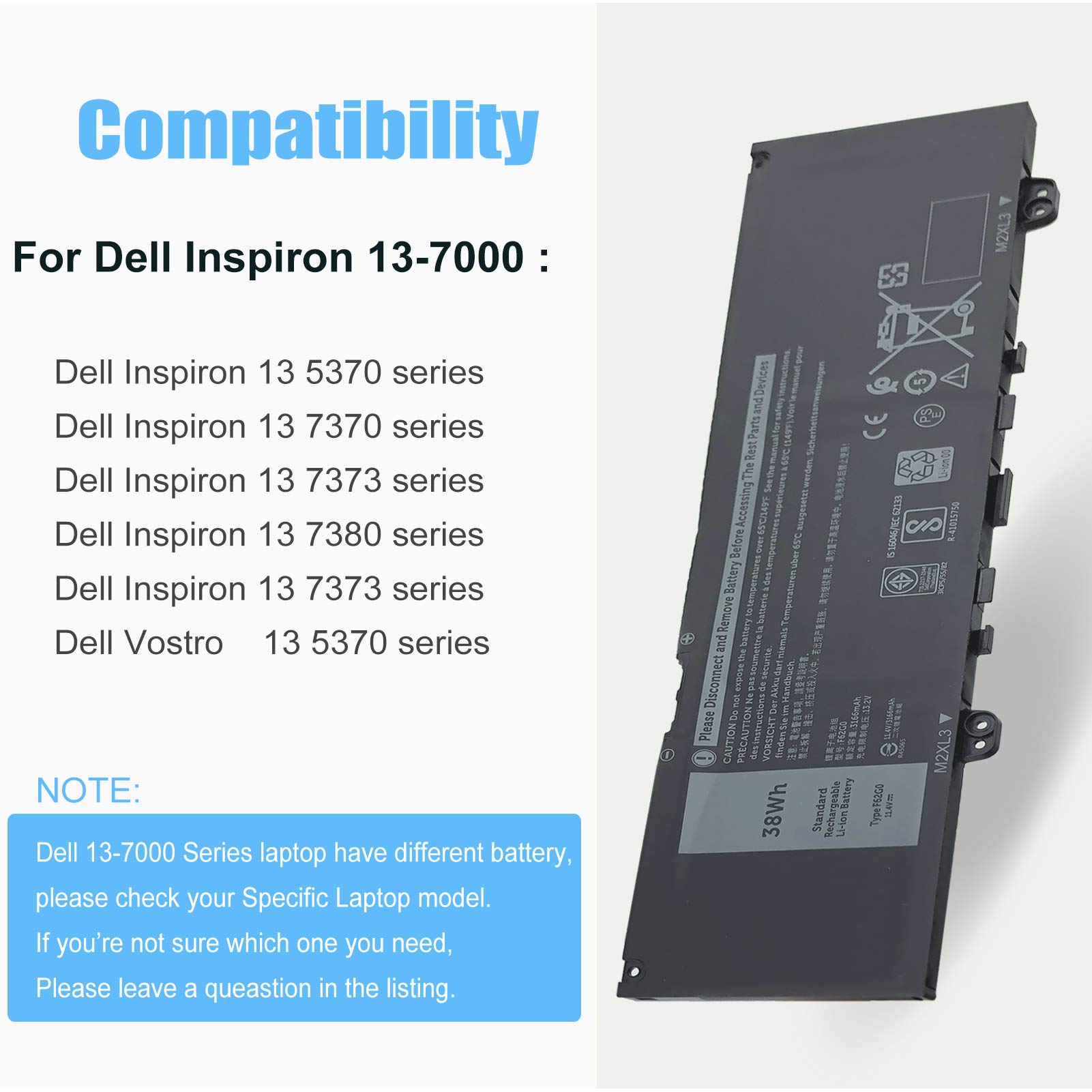 Amazon.com: F62G0 Laptop Battery Replacement for Dell Inspiron 13