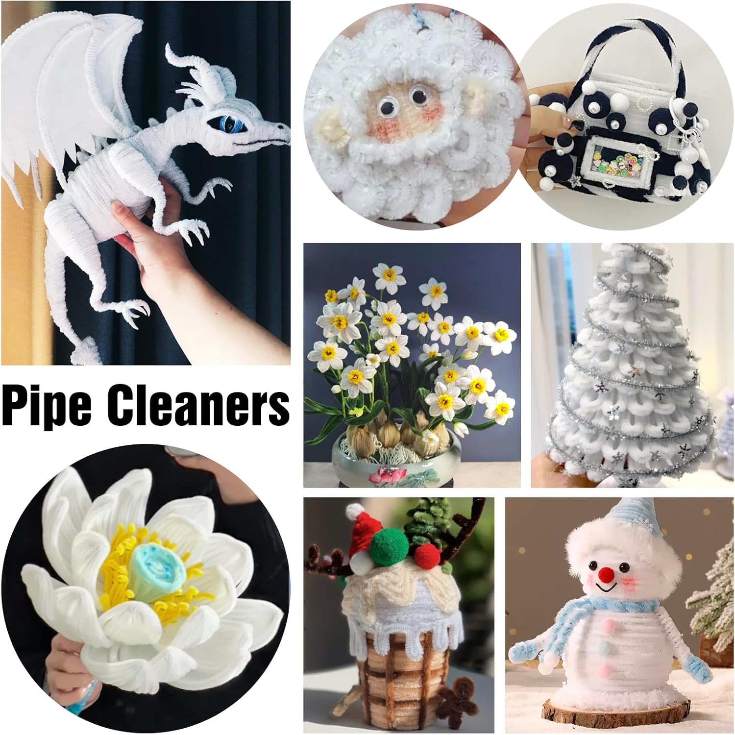 TOAOB 100pcs Long Pipe Cleaners White Overlength Chenille Stems 24 Inch Fuzzy Sticks Craft Supplies for DIY Art Craft Projects Home Decorations