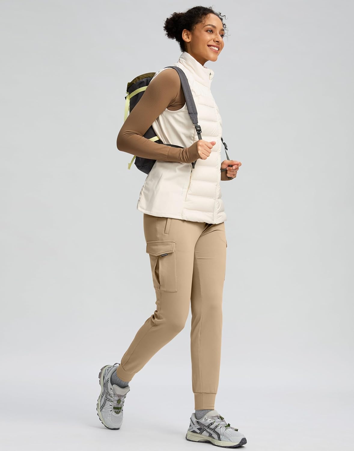 SANTINY Women Fleece Lined Cargo Joggers High Waisted Winter Warm Waterproof Hiking Pants with Zipper Pockets