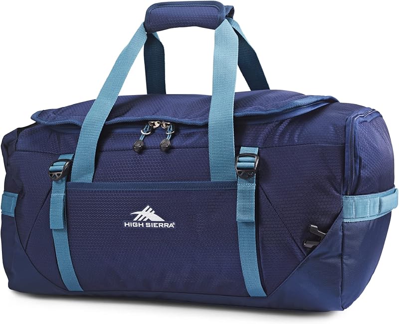 Fairlead Travel Overnight Duffel Backpack Gym Bag with Padded Handles, Compression Straps, and Multiple Pockets, True Navy/Graphite Blue