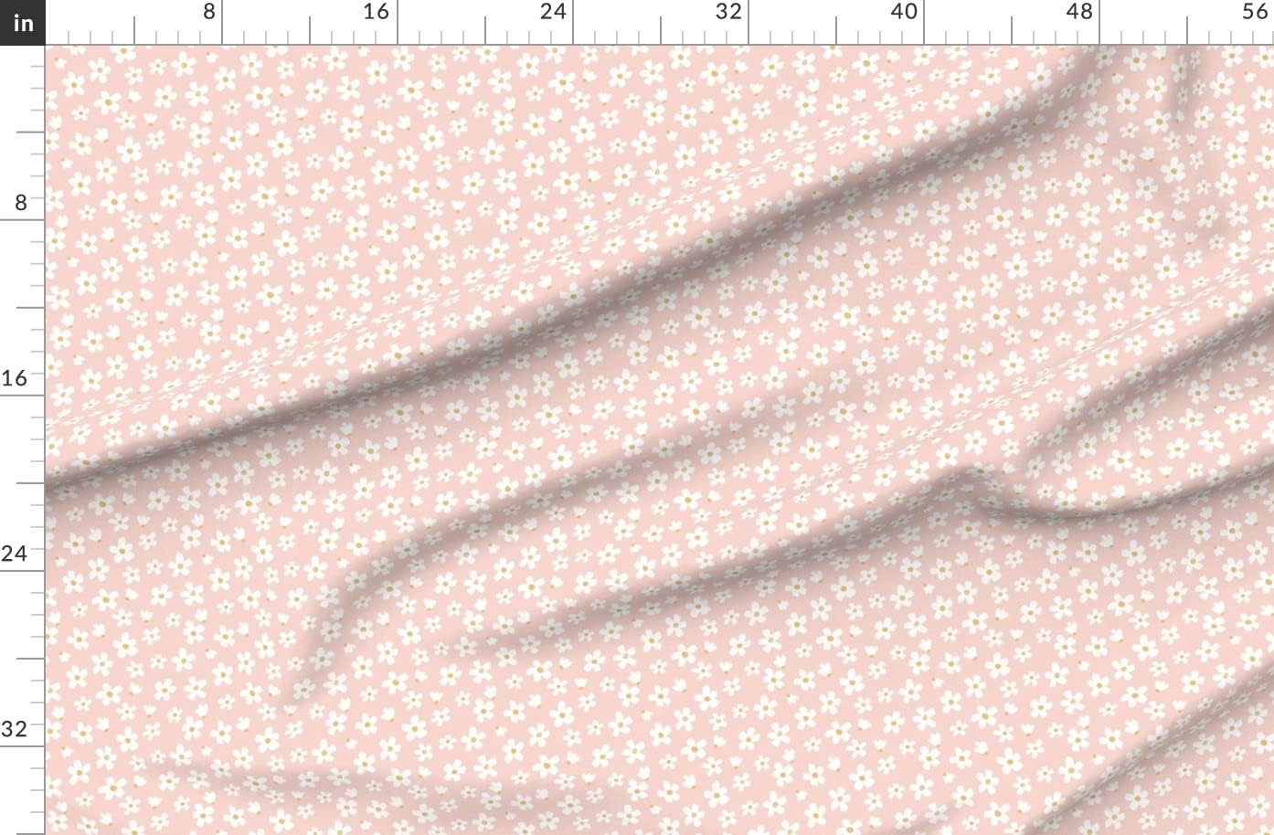 Spoonflower Fabric - Small Daisy Garden Pink White Mustard Yellow Flowers Floral Girls Printed on Organic Cotton Sateen Fabric by The Yard - Sewing Quilting Apparel Home Decor
