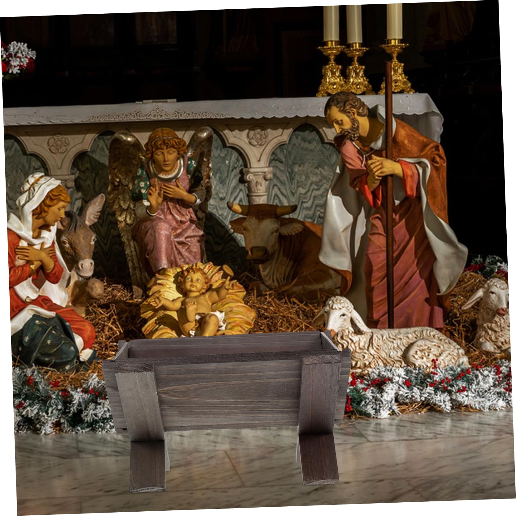 Holzkrippe Mit Jesus Minimalistische Krippenszene Für Weihnachten Handgefertigt Langlebig Und Dekorativ Für Kirchen Und Festliche Anlässe