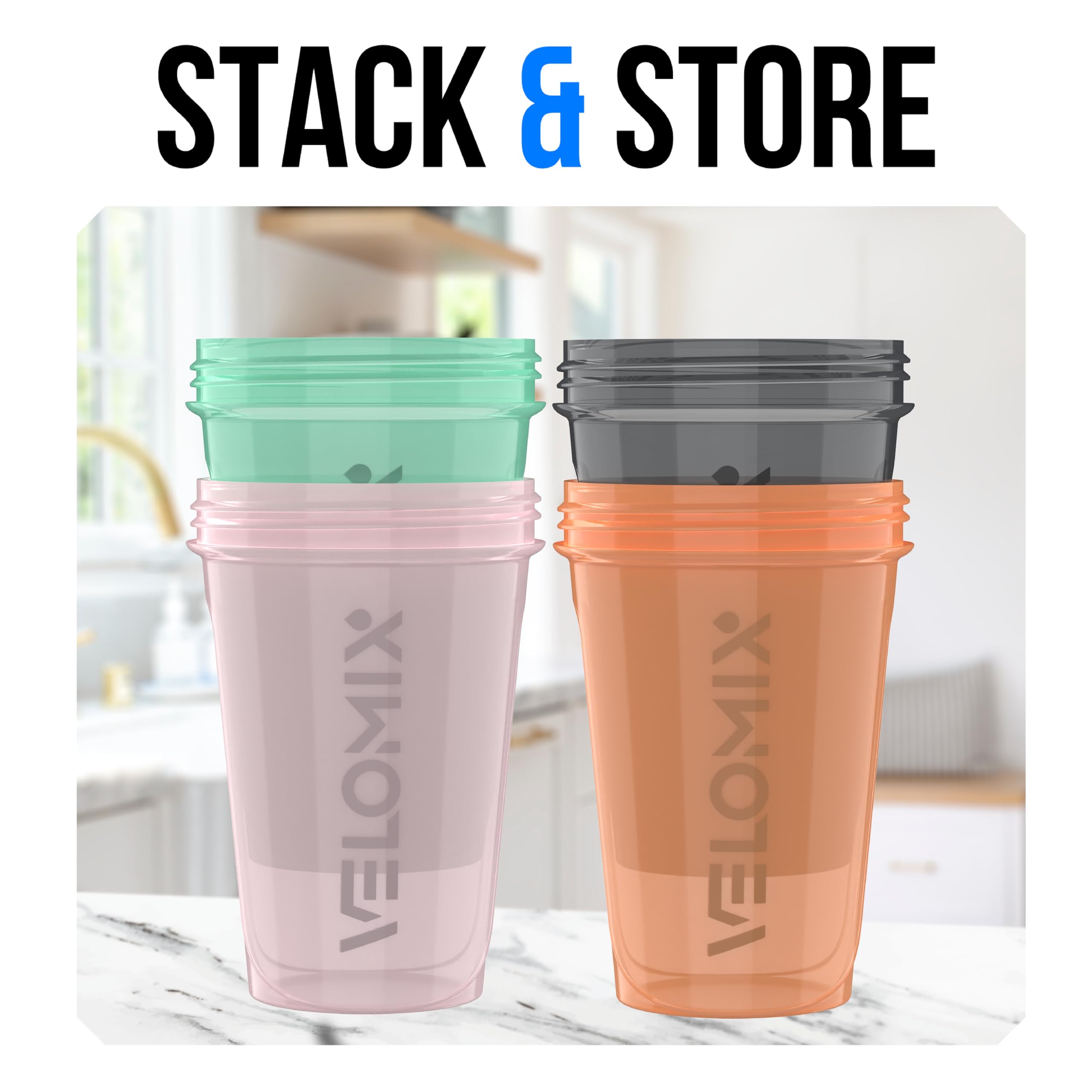 Amazon.com: VELOMIX 4 Pack 20oz Protein Shaker Bottle for Protein