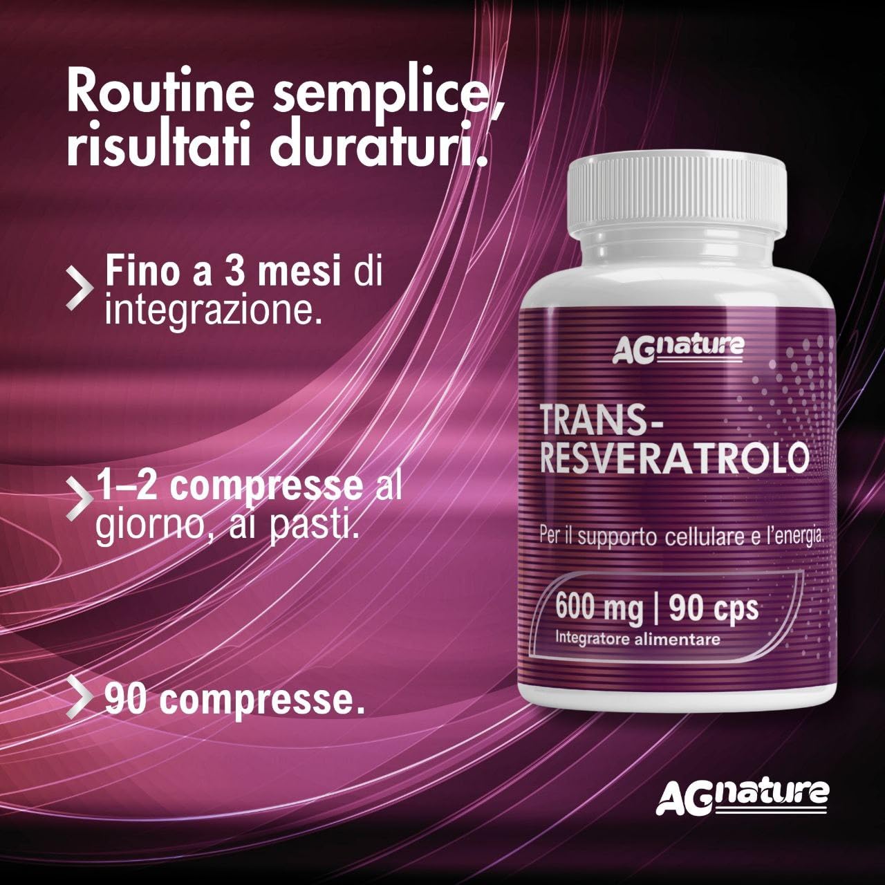 Trans Resveratrolo 600mg Antiossidante Puro 90 Compresse con NAD, Quercetina, Piperina, Acido Alfa Lipoico e Astragalo