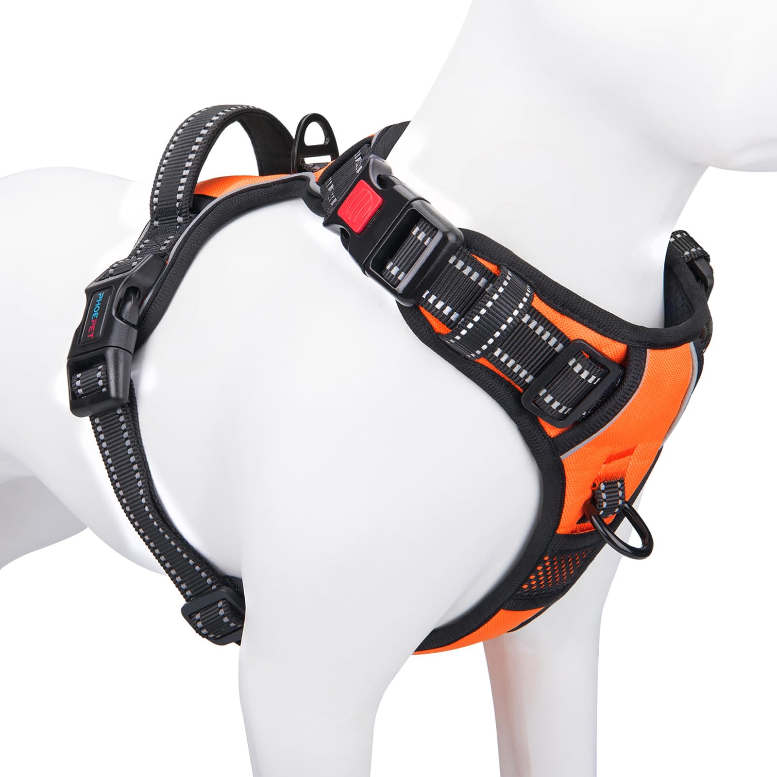 PHOEPET No Pull Dog Harness Adjustable Dog Vest Harness for Daily Walking with Buckle at Neck and Reflective Strips, Control Handle for Small，Medium and Large Dogs(Orange,S)