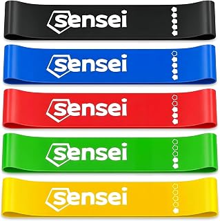 SENSEI® Bandas Elásticas Set – 5 Bandas de Resistencia de Látex Natural con Diferentes Niveles para Entrenamiento, Fitness y Pilates