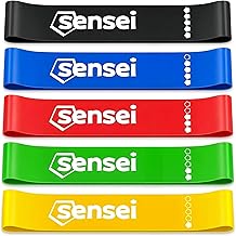 SENSEI® Bandas Elásticas Set – 5 Bandas de Resistencia de Látex Natural con Diferentes Niveles para Entrenamiento, Fitness y Pilates