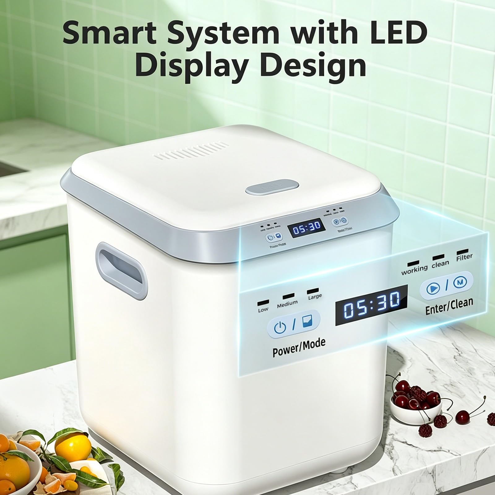 Compostador eléctrico de 3,3 L para cocinas Interiores, reciclador Inteligente de residuos de Alimentos, Convierte la Basura en Compost en 4-8h, triturador de encimera Inodoro, autolimpiante.