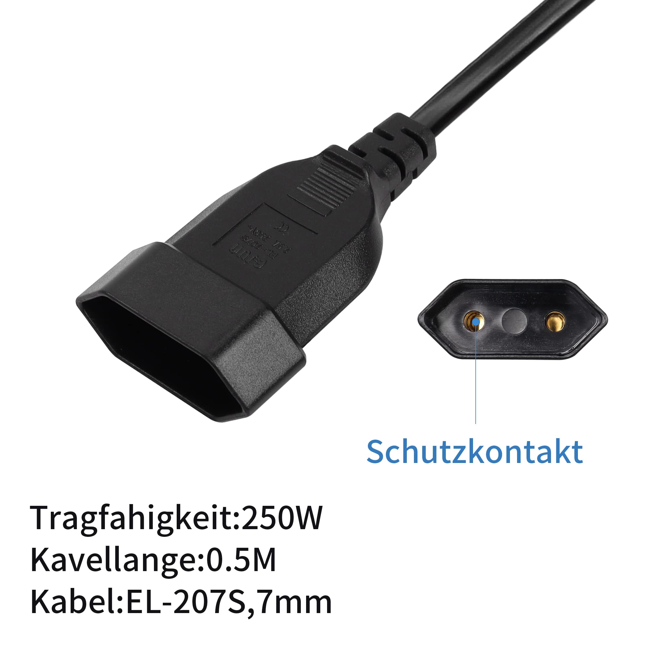 CERRXIAN Cavo Di Alimentazione Splitter C14 A C5 + EURO - 30 Cm, 10A 250V, Per Computer E Stampanti - 4