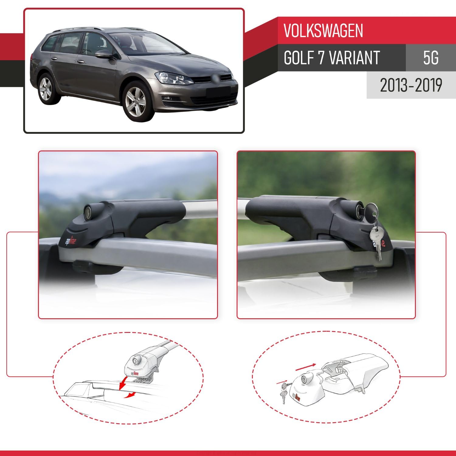 Compatibile con Volkswagen Golf 7 (5G) Variant 2013-2019 Modello ACE-1 Barre Tetto Portapacchi Auto Barre Portatutto Grigio Alluminio 2 Barre