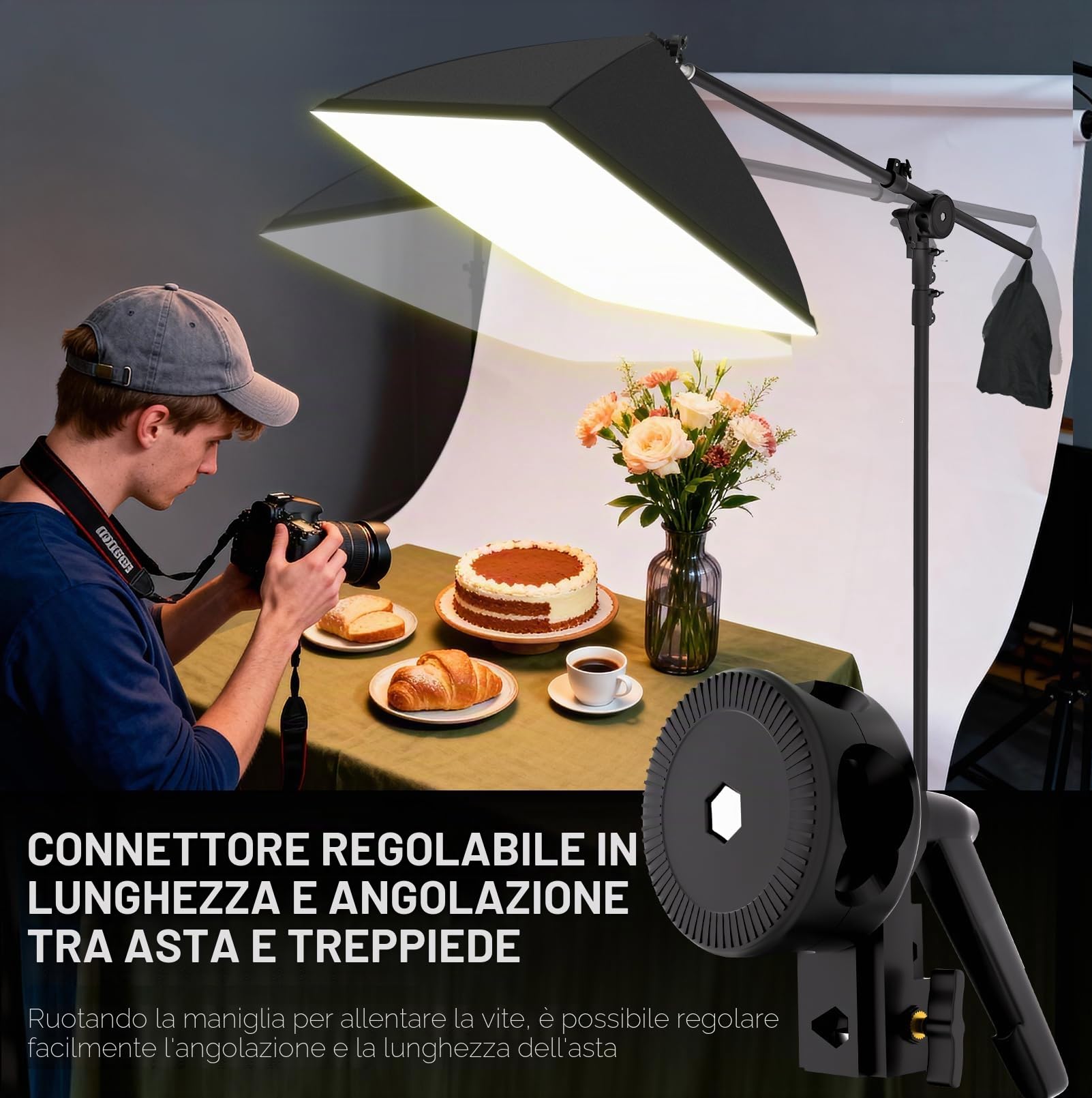 Kit Luce Fotografica Niceveedi 50 * 70 cm, 2 Softbox 2700K-6500K con Lampadine da 85 W e Braccio da 150 cm, Luce Video con Treppiede da 2 * 203 cm, per Registrazione Video (5070(2 PACK))