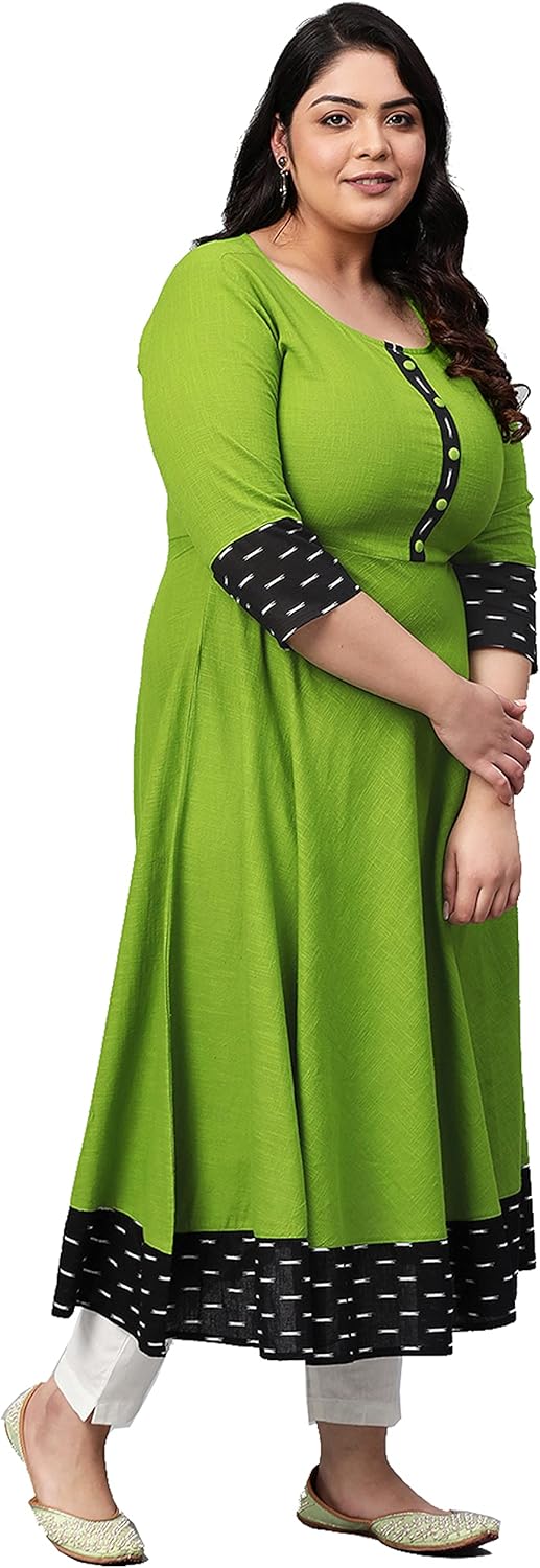 Yash Gallery インディアンチュニック プラスサイズ コットン クルティス レディース (グリーン), グリーン, XX-