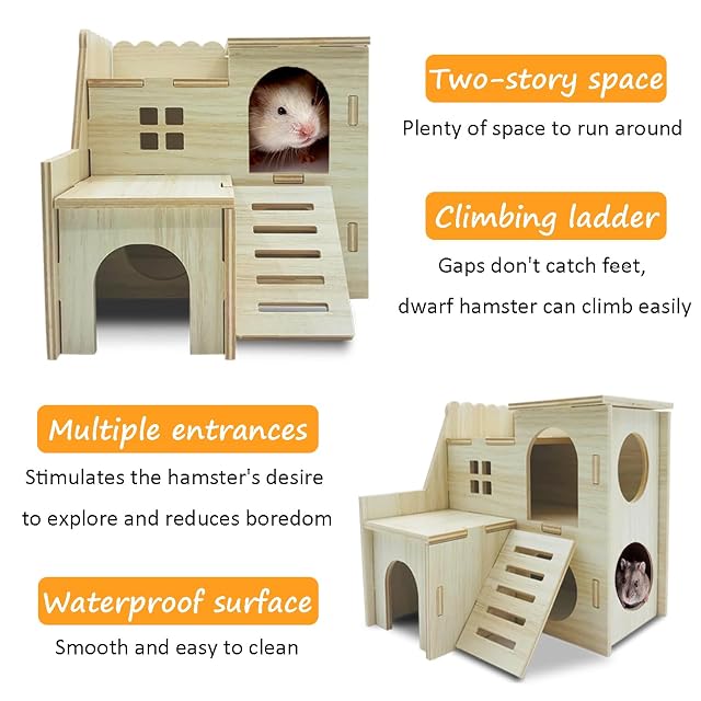 Foto 4 de 6 de Eyksta Casa de Hámster de Madera, 2 Pisos con Escaleras, Juguetes Hamster Accesorios Casa para Roedores