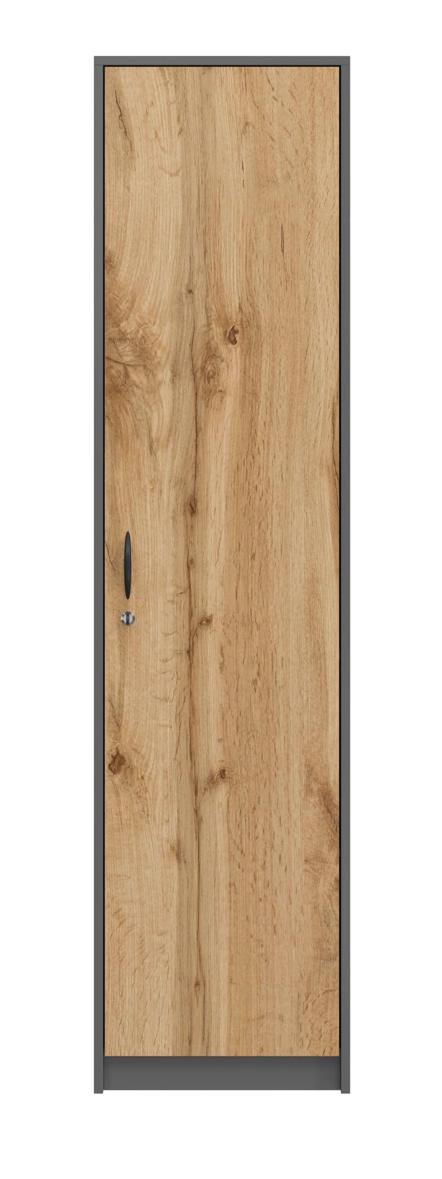 Armoire de Bureau avec Serrure - Meuble de Rangement avec 1 Porte et 5 Compartiments - Armoire Universelle pour Bureau et Maison - 180 x 44,5 x 35 cm - Graphite/chêne Wotan