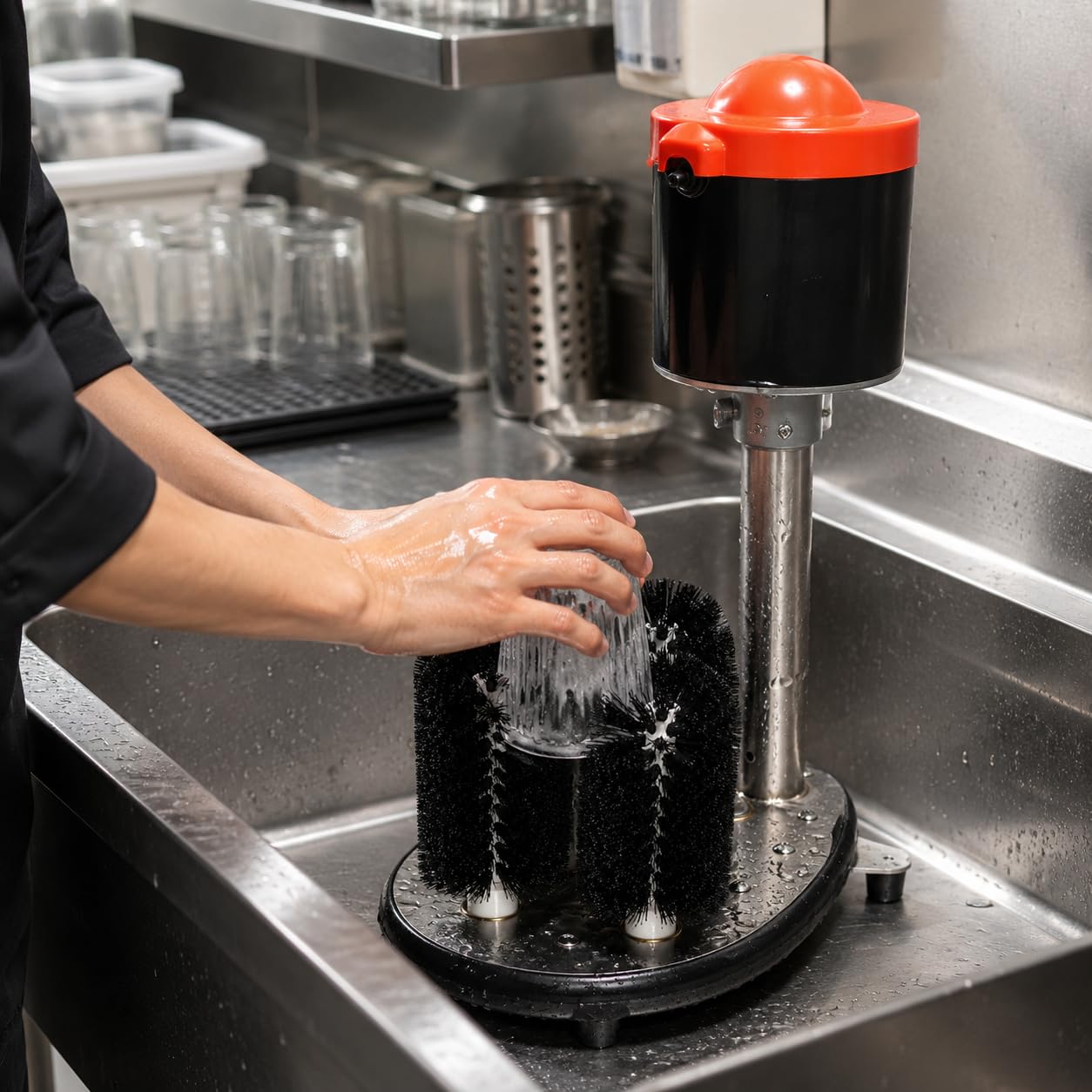 Lavadora eléctrica de vidrio, máquina de 5 cepillos para limpiar copas de vino y tazas de cerveza, 1200 tazas por hora, ideal para bares y cafeterías