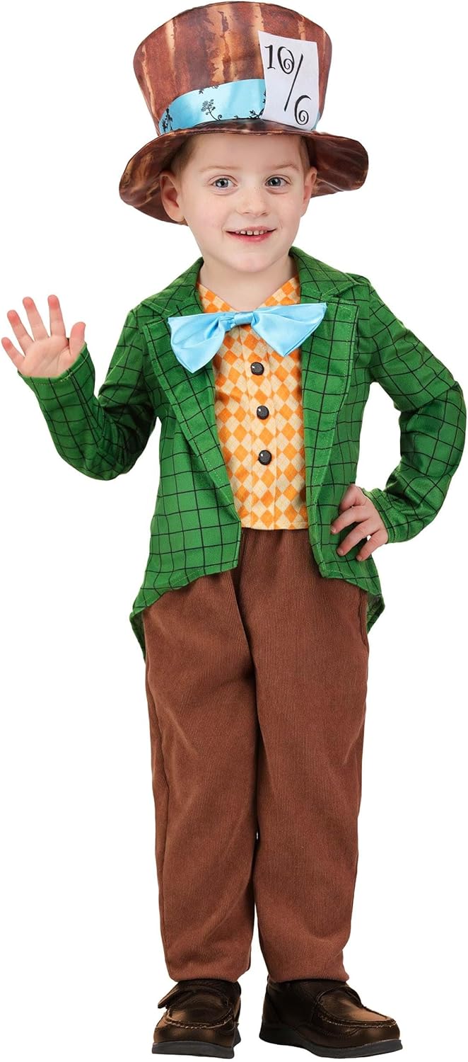 Toddler Lil Mad Hatter Storybook Costume with Jacket, Pants, and Hat - Fun and Colorful Dress-Up Outfit for Kids