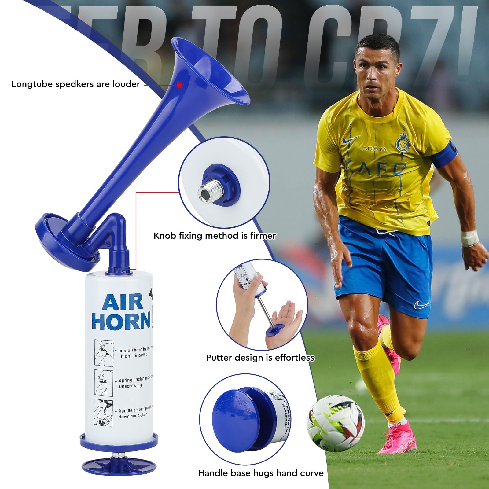 Corno da Stadio Air Horn Clacson da Calcio Tromba d'Aria Portatile Corno Aereo