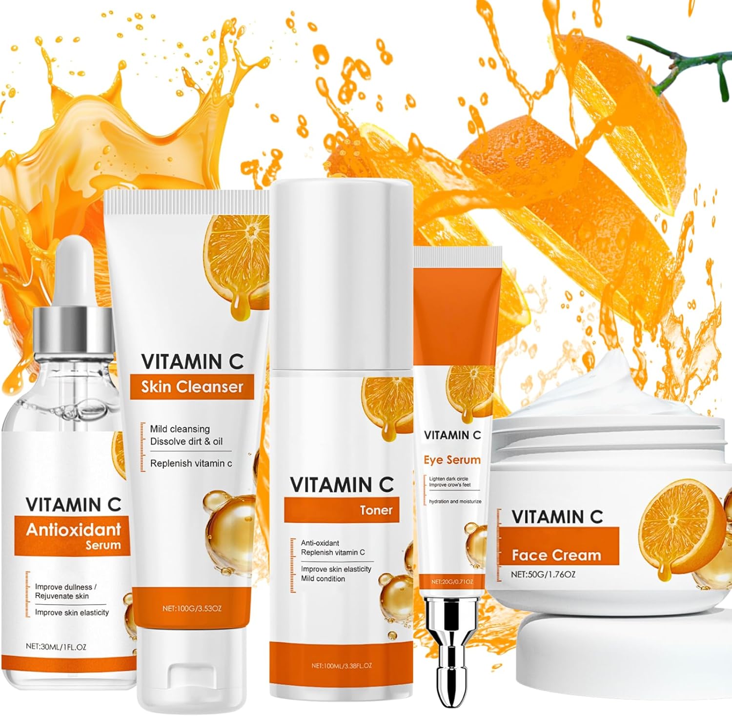 Skin Care Sets For Teenagers, Vitamin C Skincare Set, Teenage Girls Gifts – 5 Piece Gentle Skin Cleaning & Care Facial Kit With Cleanser, Toner, Serum, Eye Cream, Face Cream, Moisturise & Brighten