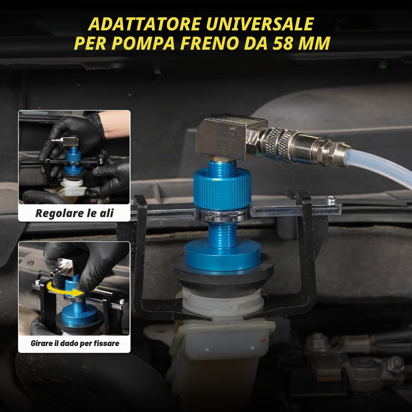 Adattatore Universale per Serbatoio Liquido Freni 22-58 mm, 4 innesti rapidi EU/US/Metrico/Giappone per Buick, Cadillac, Chevrolet, Mazda, Honda, Toyota ECC., Anello di Tenuta Anti-Perdita, ruotabile