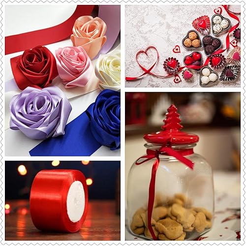 Miniatura 4 de Cinta de satén roja de 1 pulgada x 25 yardas, cinta de tela de color sólido para envolver regalos, manualidades, fabricación de lazos para el