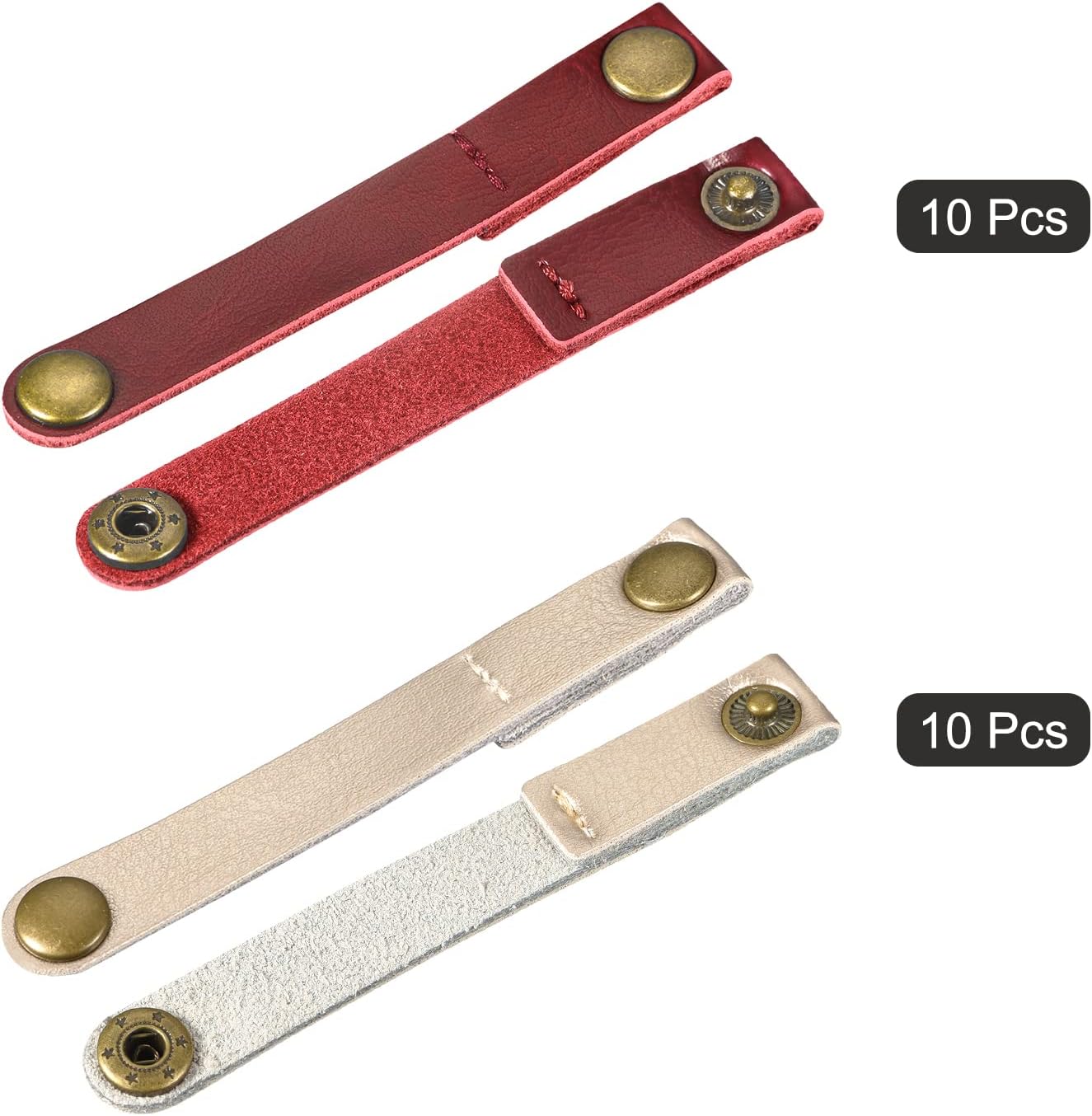 MECCANIXITY Pack of 20 Leather Cable Straps, Cord Organizer, Portable Cable Management for USB Cables, Headphone Wires, Wine Red/Golden image 3