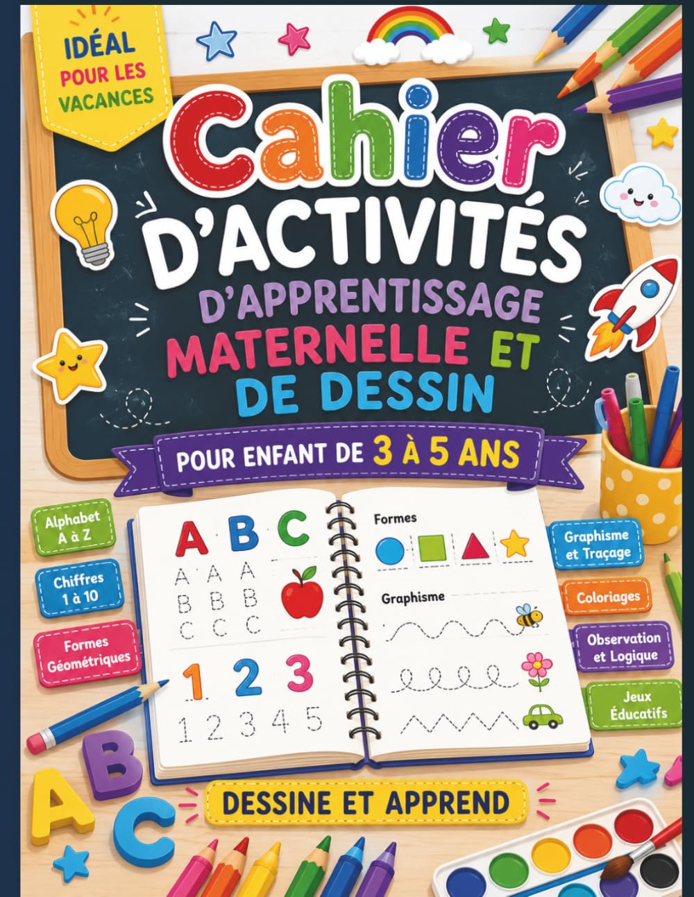 Mon Grand Cahier d'Activités Maternelle 3-5 Ans: Alphabet • Chiffres • Graphisme • Formes • Coloriages • Plus de 150 pages d'activités éducatives
