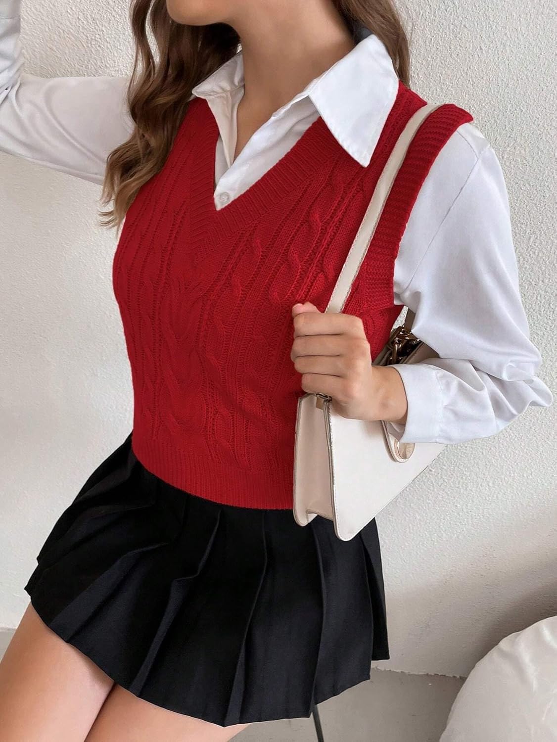 Women Fall Trendy Autumn Winter Solid V-Neck Casual Knit Sweater Vest Sweater Vest Top