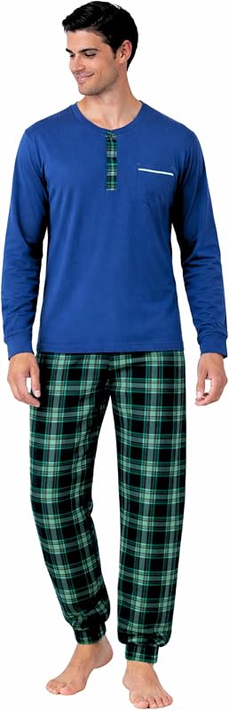 Intimitaly Karel Pigiama Uomo Cotone Lungo Primaverile, 100% Cotone, Leggero, Traspirante, Maniche Lunghe, M-XXL