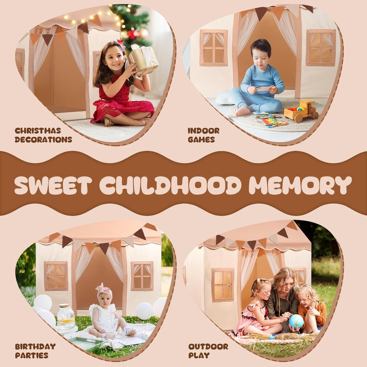 Snookids® Tienda De Campaña para Niños, Tienda De Juegos Interior con Colchón Y Luces, para Habitación Infantil, Rincón Acogedor para Niños, Regalos de Cumpleaños de Regalos para Niños De 3 A 13 Años