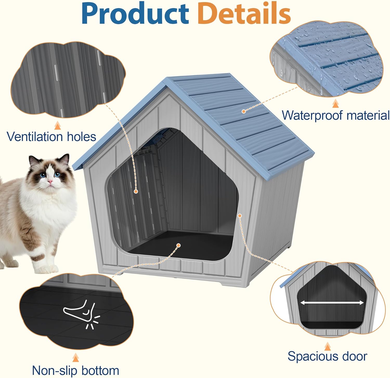 Cat Litter Box Enclosure, Resin Enclosed Litter Box Furniture with Air Holes, Outdoor Cat House Weatherproof, Wide Opening Design for Easy Cleaning, Blue