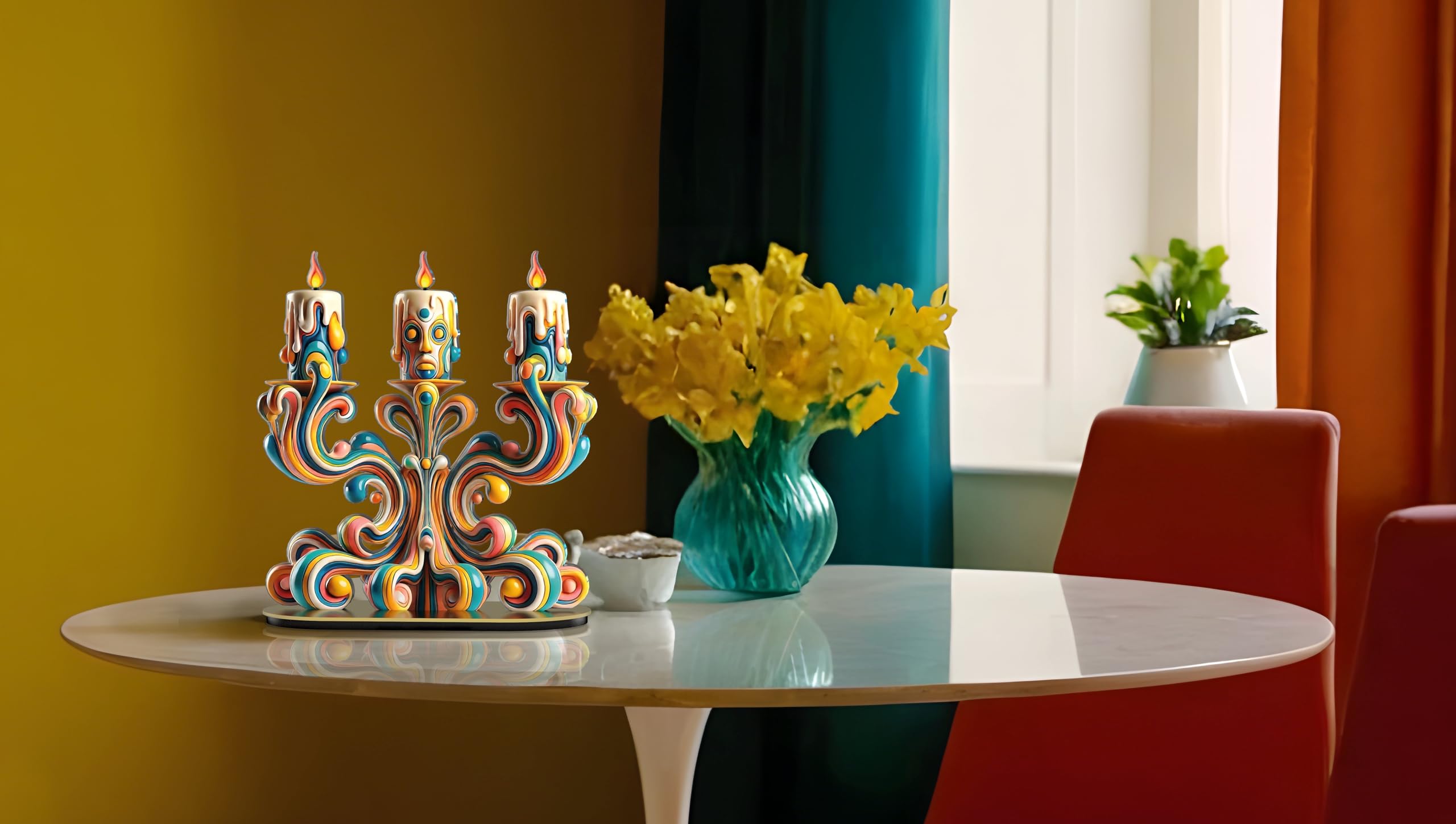 LINEE Recanati - CANDY POP Centrotavola Scultura Soprammobile a Forma di Candelabro Decorativo in PMMA – Oggetto d’Arredo Pop Digitale per Casa e Ufficio – 30×10×25 cm circa – Made in Italy(DUE)