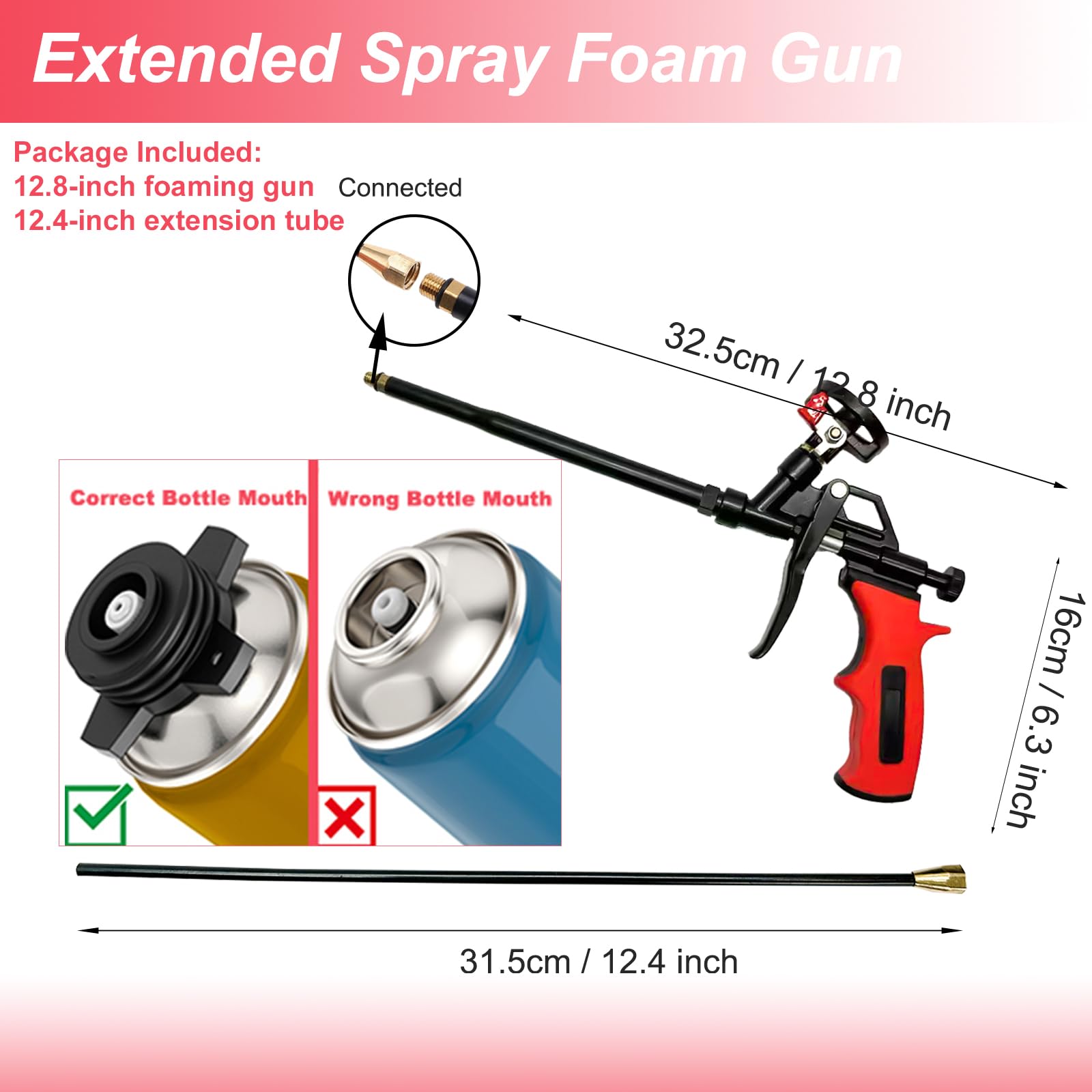 DAFEIKE Expanding Foam Gun 2-Pack, Upgraded PTFE Coated Dispensing Gun With Red Valve, For Sealing & Insulation, Fits 20-24 Oz Foam Cans