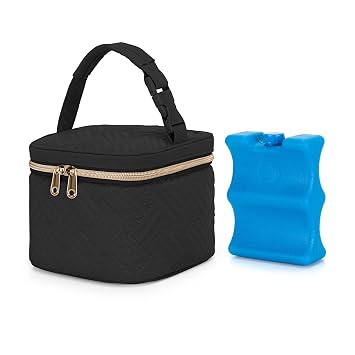 Fasrom Breastmilk Cooler Bag with Ice Pack Fits 4 Baby Bottles up to 5 Ounce, Insulated Baby Bottle Bag for Nursing Moms Daycare or Travel, Easily Attaches to Stroller, Black Patent Design