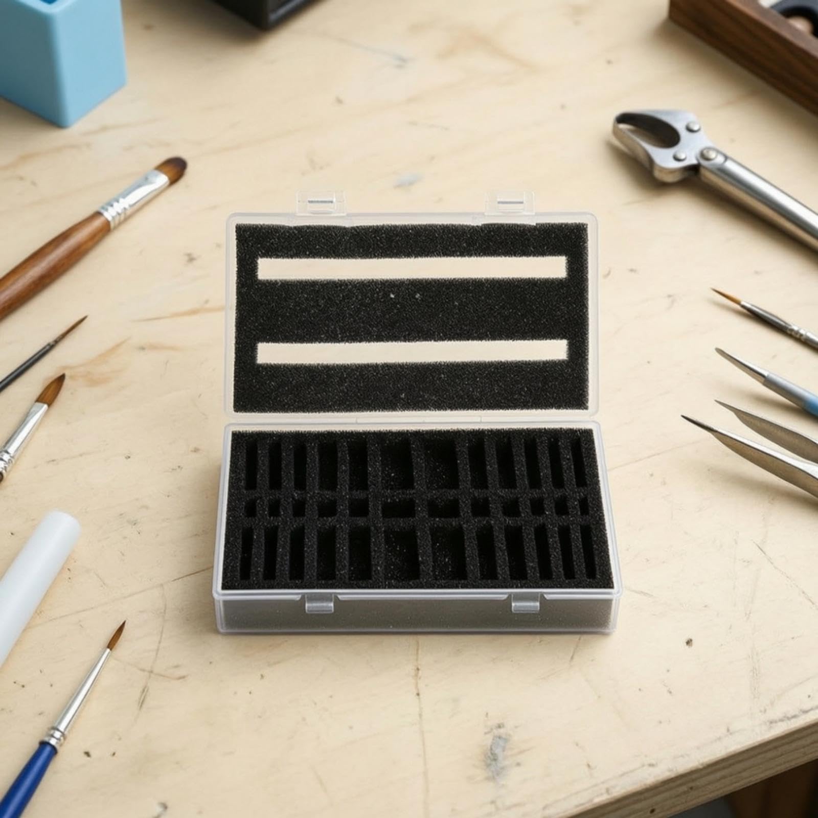 Estuche para 6 Figuras en Miniatura, Organizador con Tapa Abatible Transparente Y Recortes de Espuma Negra para Mantener Las Figuras Delicadas en Posi, 4 Piezas
