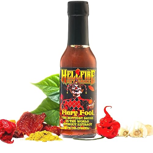 Hellfire Hot Sauce Fiery Fool - Salsa picante extrema sin extracto presentada en el programa de televisiĂłn Hot Ones 5 onzas Hellfire Hot Sauce Fiery Fool - Salsa picante extrema sin extracto presentada en el programa de televisiĂłn Hot Ones 5 onzas