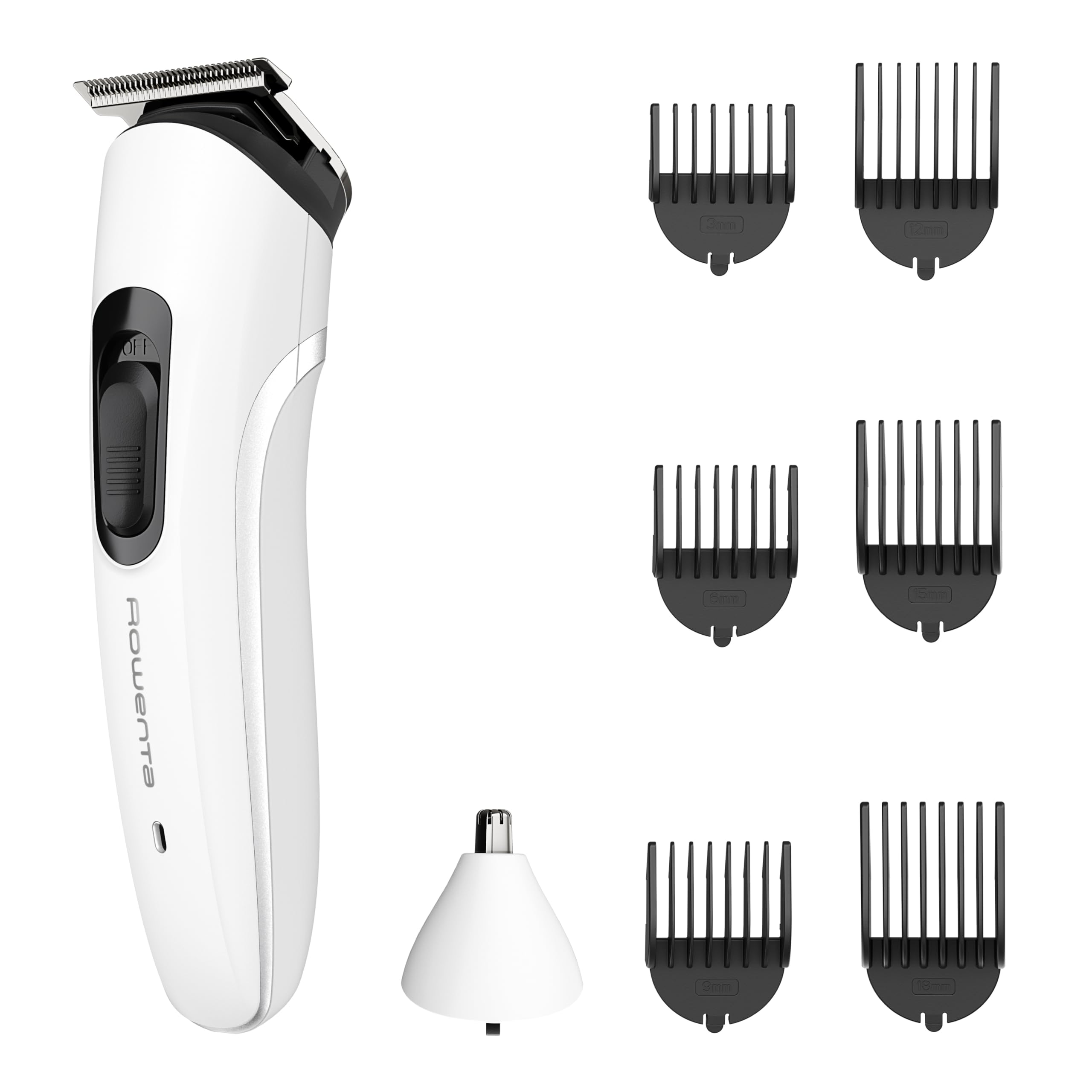 Rowenta Trim & Style 8 in 1, Regolabarba Multifunzione da Uomo, Lame Autoaffilanti in Acciaio Inox, 6 Pettini Fissi, Accessorio Naso e Orecchie, TN8934E0