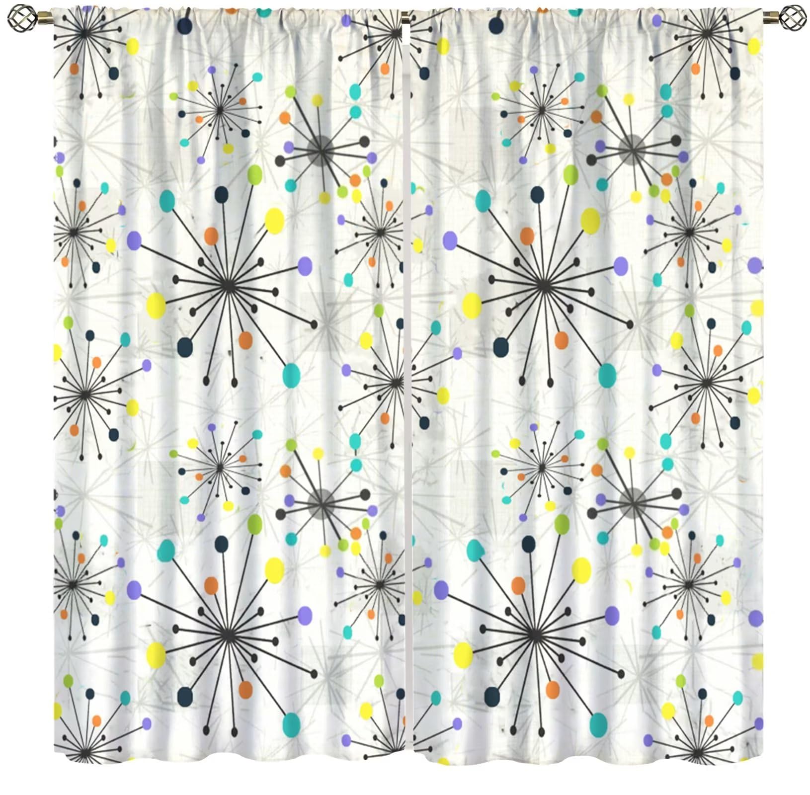 Mid Century Curtains Modern Abstract Geometric Drop Shapes Window Drapes Retro Bedroom Decor Art Printed Living Room Treatment Fabric 2 Panels 42 (W) x 63(L) Inch Decor
