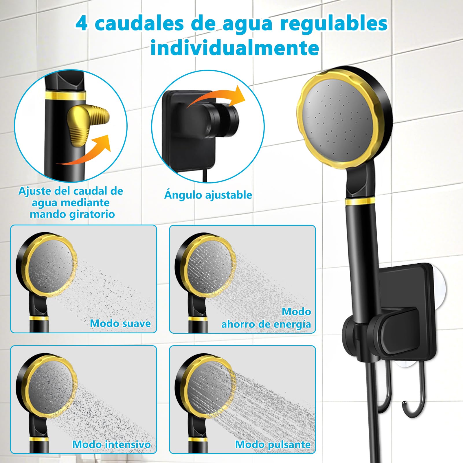 Ducha Portatil Camping,6000mAh Ducha Portatil,IPX7 Impermeable Recargable Ducha,Ducha Móvil Portátil,con Cabeza de Ducha y Manguera de 2 M,Cubo Plegable,para Jardín,Playa,Acampar
