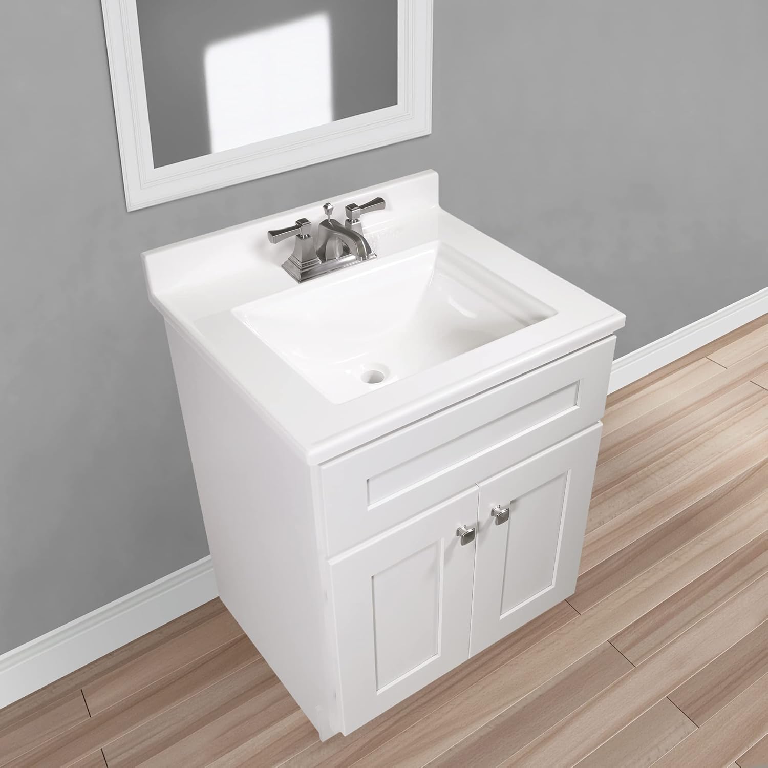 Design House Camilla Vanity Top, Cultured Marble, Centerset Mount, Integrated Backsplash, Stain Resistant, Rectangle Bowl, White, 25 in W x 22 in D x 12.5 in H, Item 557629-WHT