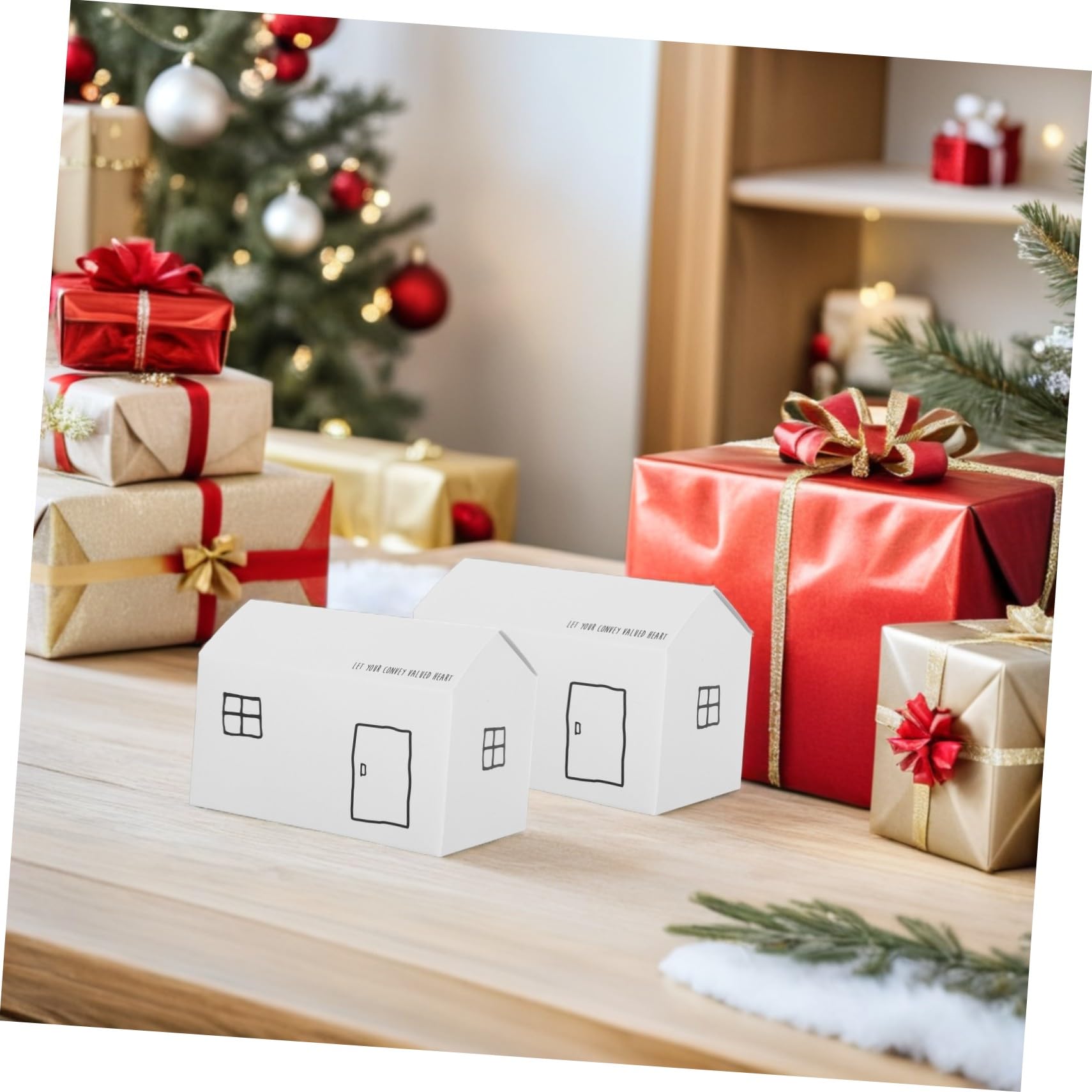 BUGUUYO 50pièces Boîtes Cadeaux Forme de Maison pour Dragées de Mariage Contenants à Bonbons pour Fêtes de Noël Pâtisseries et Biscuits