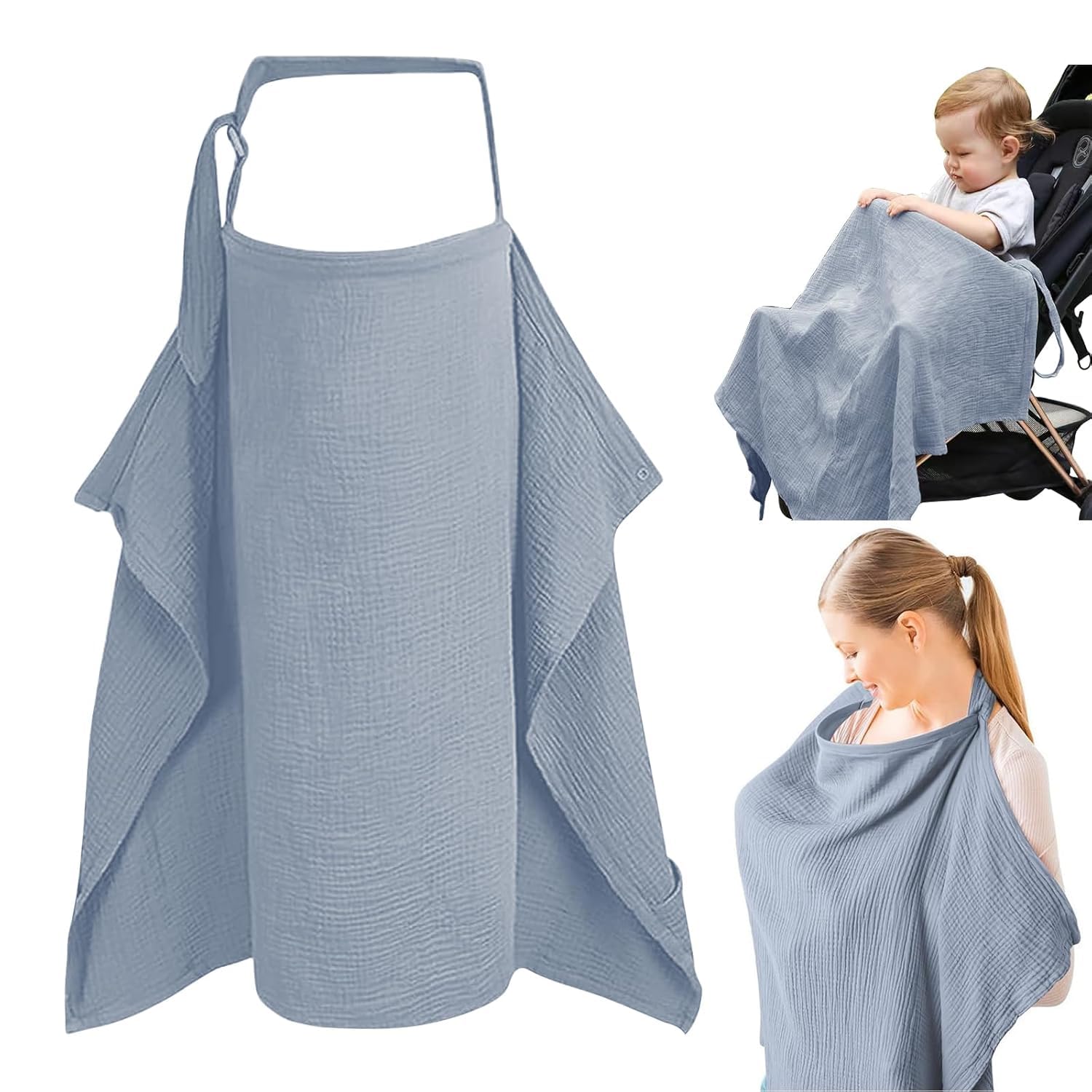 Muslin Nursing Cover for Breastfeeding | Lightweight Nursing Scarf Apron | Soft Breathable Fabric with Adjustable Neck Strap | Baby Feeding Cover for Travel, Car Seat & Outdoor Use (Multicolour)-image-27