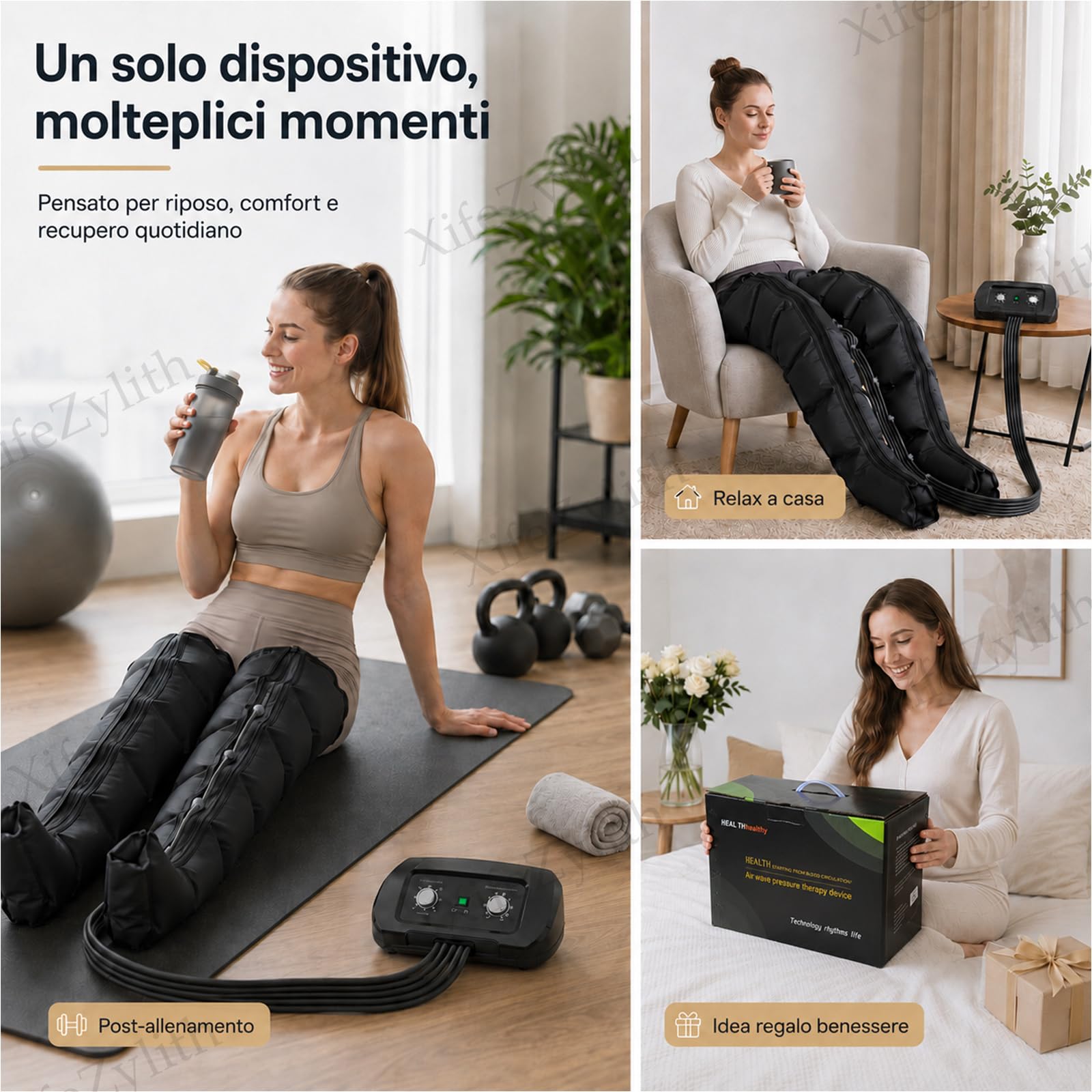 Pressoterapia Linfodrenaggio Per Casa (Nero, 2 Gambe+1 Addome+2 Braccia M)