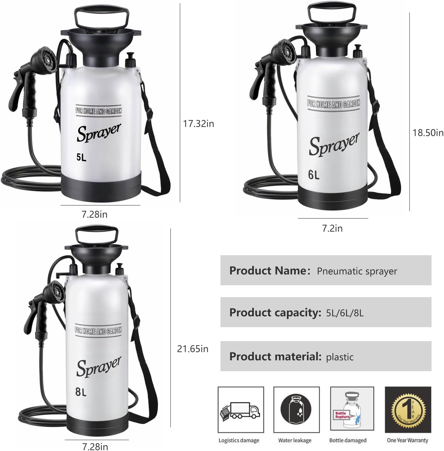 5L 6L 8L Portable Shower Pump, Manual Pressure Sprinkler with Hose and Shower Head, pressurized Water Tank with 7 Spray Modes, Hiking Camp Shower, car wash, pet Bath, Garden (6L)