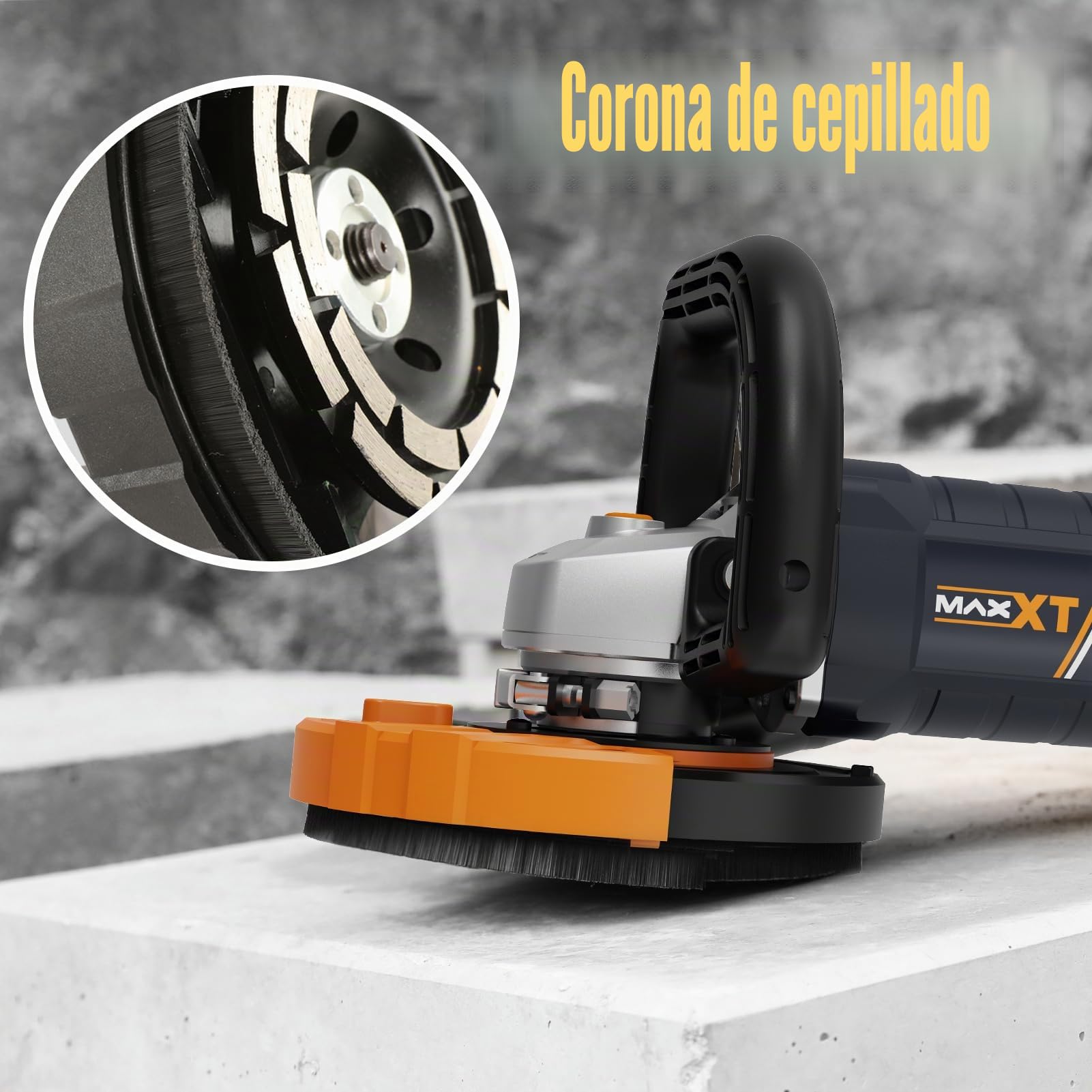 Amoladora de Hormigón Professional, MAXXT 1500W Lijadora de Hormigón Ajuste 7 Velocidades 1000-8500 RPM (con 1 discos abrasivos Ø 125mm)