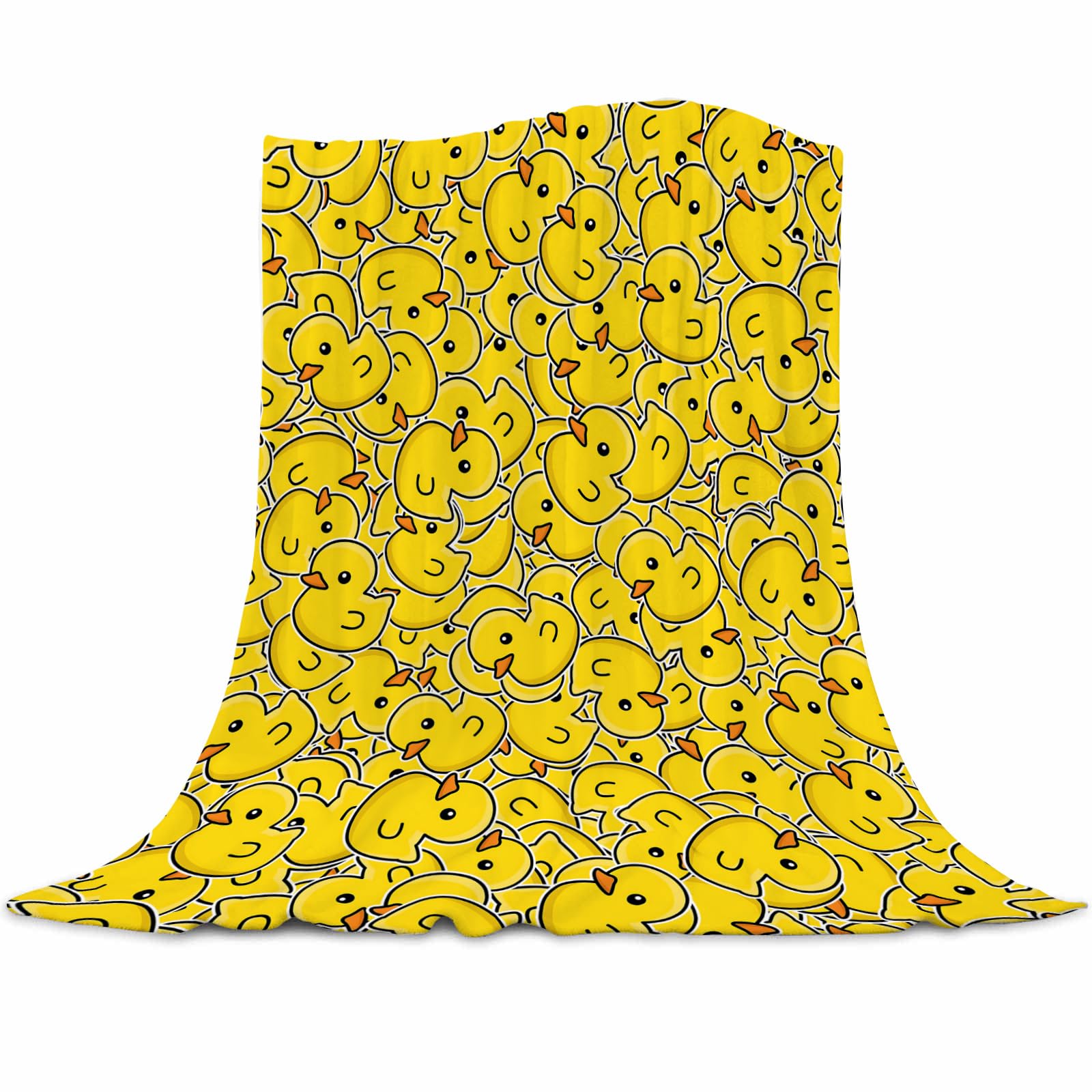 Qucarder Cute Rubber Duck Throw Blanket Yellow Cartoon Ducks Throw Blankets Lightweight Cozy Flannel Blanket for Living Rooms Bedroom Couch Sofa Home Decor 60x80 Inch